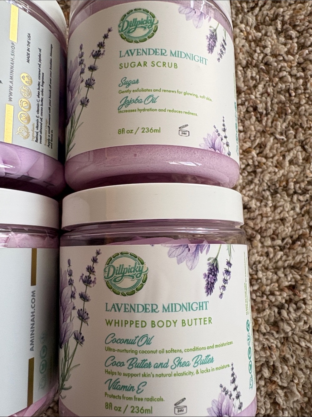 AMINNAH Lavender & Pink Whipped Body Butter Duo - Hydrating Body Moisturizer - Picture 2 of 7